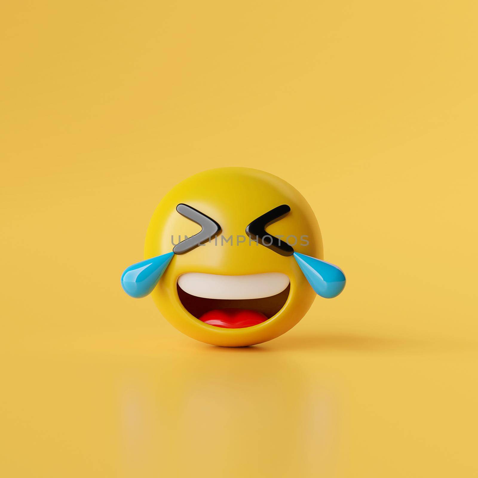 Laughing emoji icons on yellow background, 3d illustration by nutzchotwarut