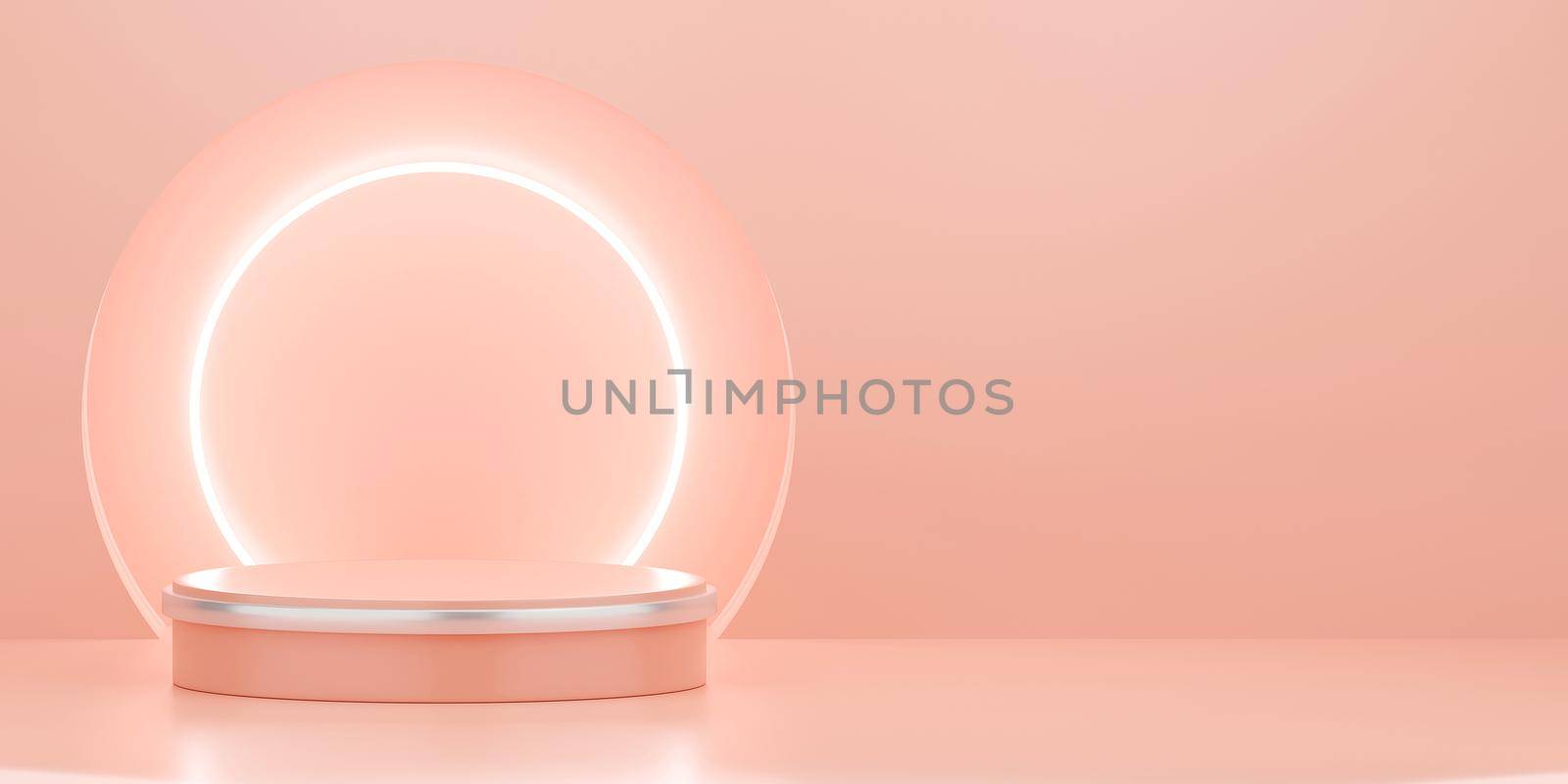 Scene of pastel color with geometric shape podium with lamp on pink background, 3d illustration by nutzchotwarut