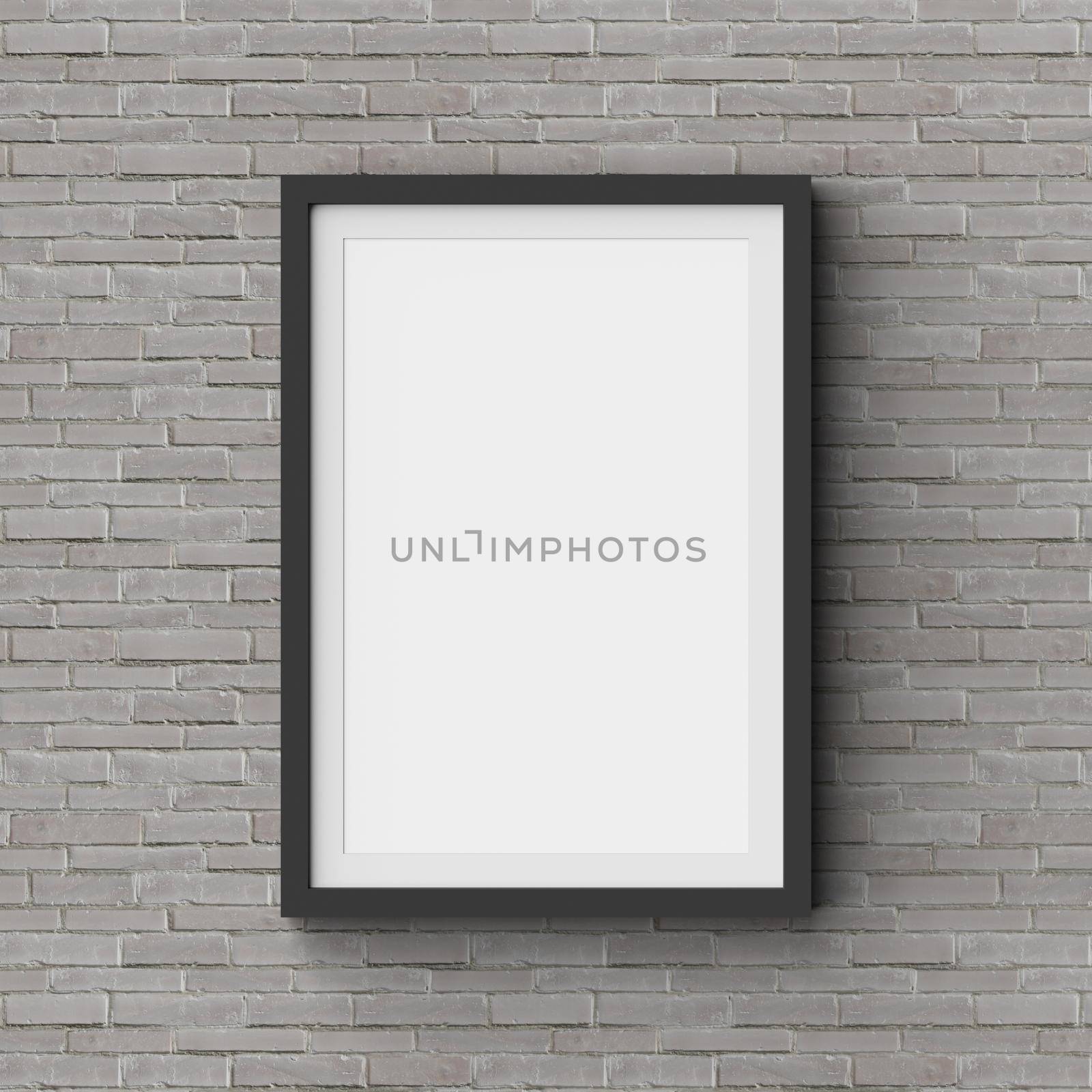 Blank photo frame mockup on a brick wall for advertisement, 3d illustration by nutzchotwarut