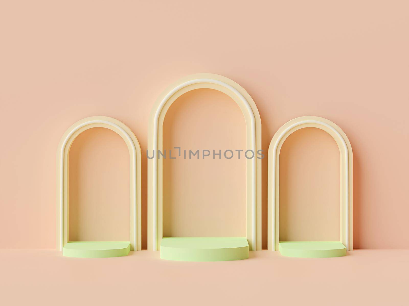 Scene of pastel color with geometric shape podium, 3d rendering by nutzchotwarut