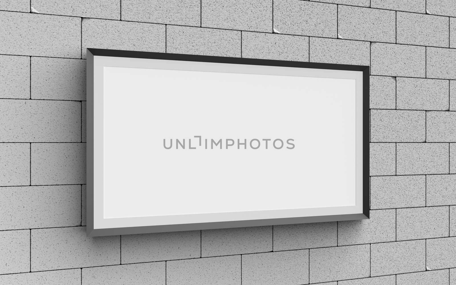 Blank photo frame mockup on a concrete wall for advertisement, 3d illustration by nutzchotwarut