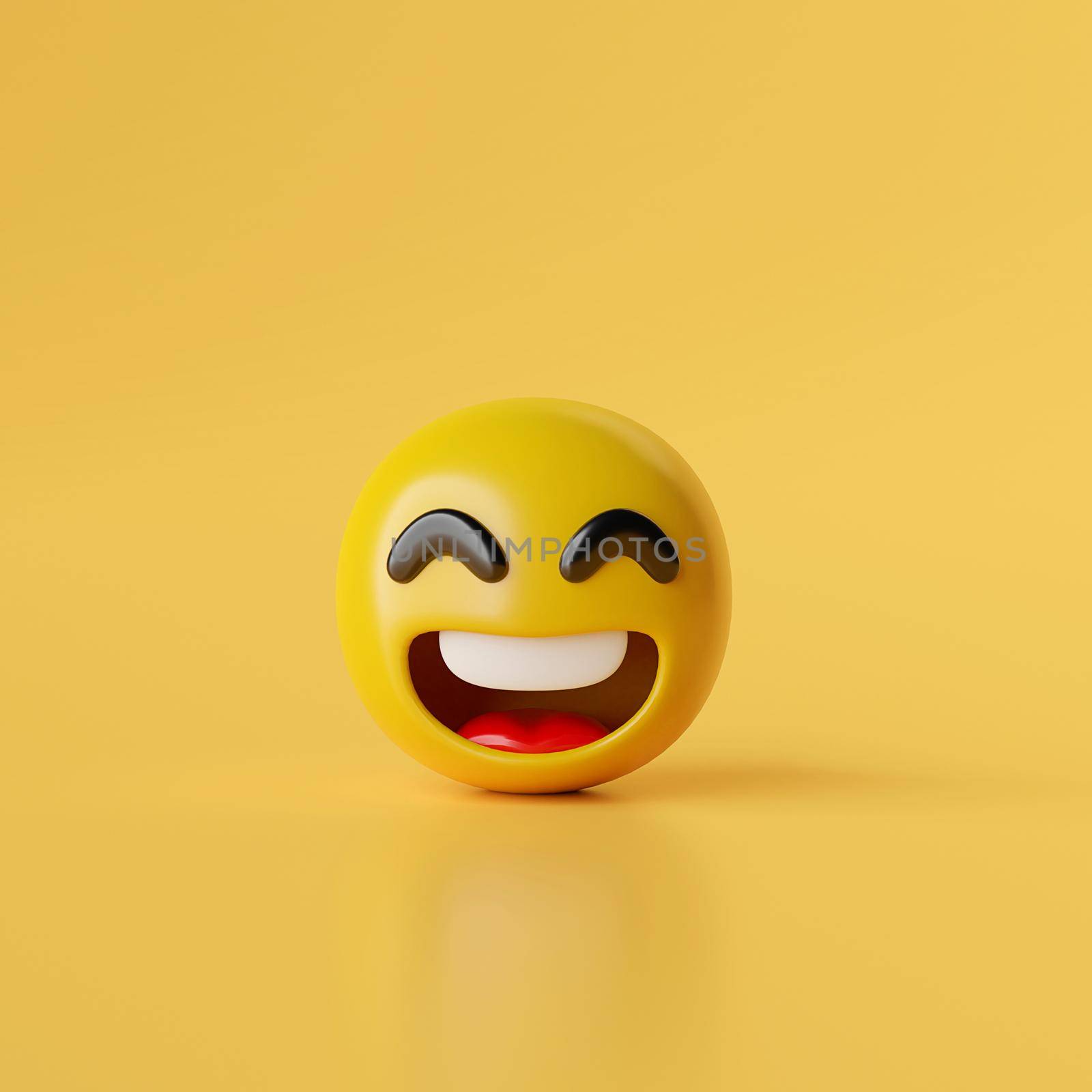 Smile emoji icons on yellow background, 3d illustration