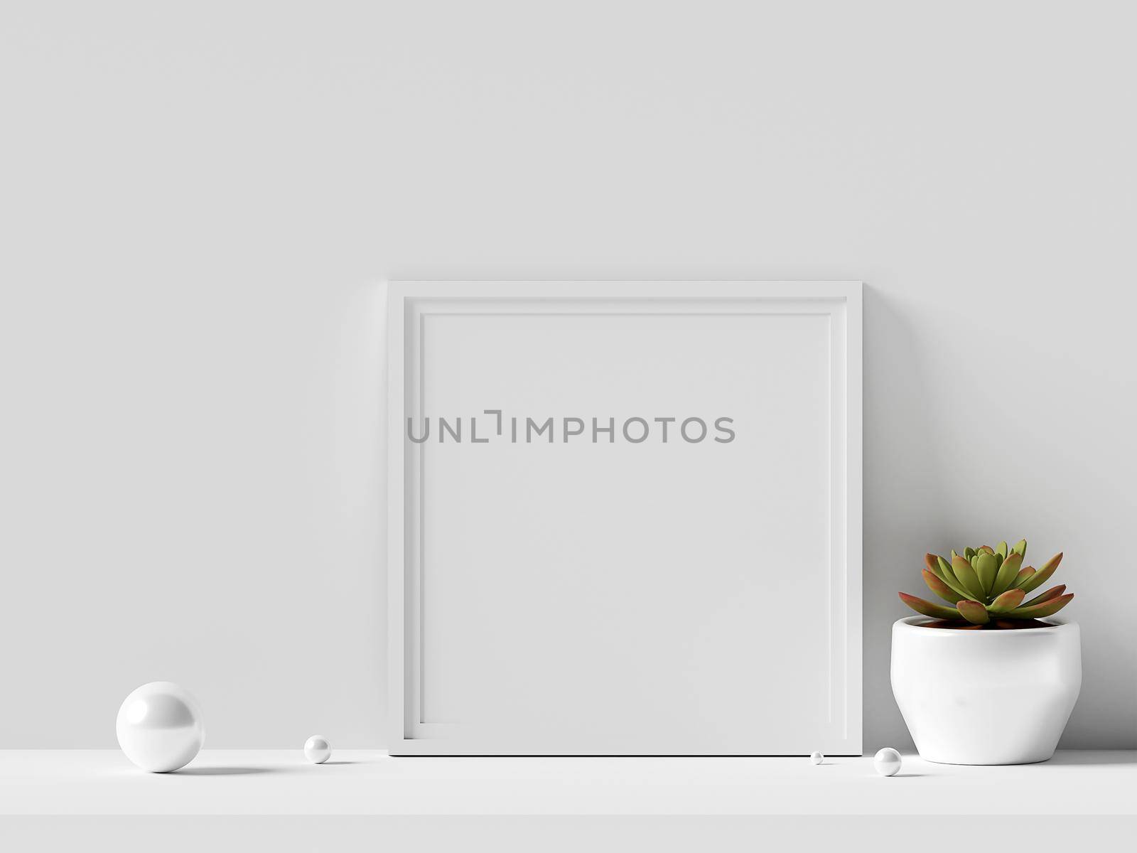 Minimal photo frame mockup with plant, 3d illustration by nutzchotwarut