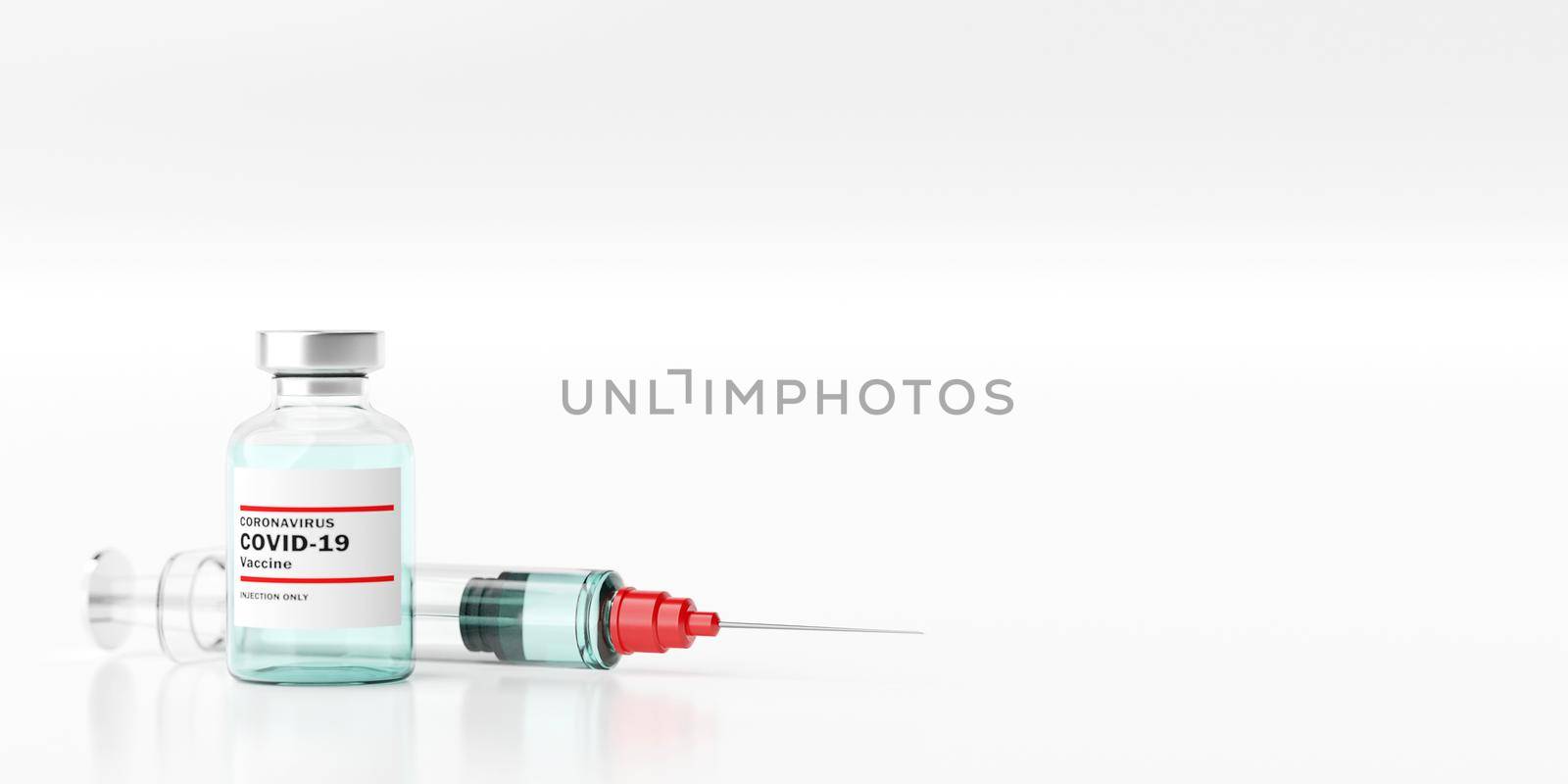 Medical concept, A syringe  and Bottle vial of 2019-ncov Covid-19 Corona Virus, 3d illustration by nutzchotwarut