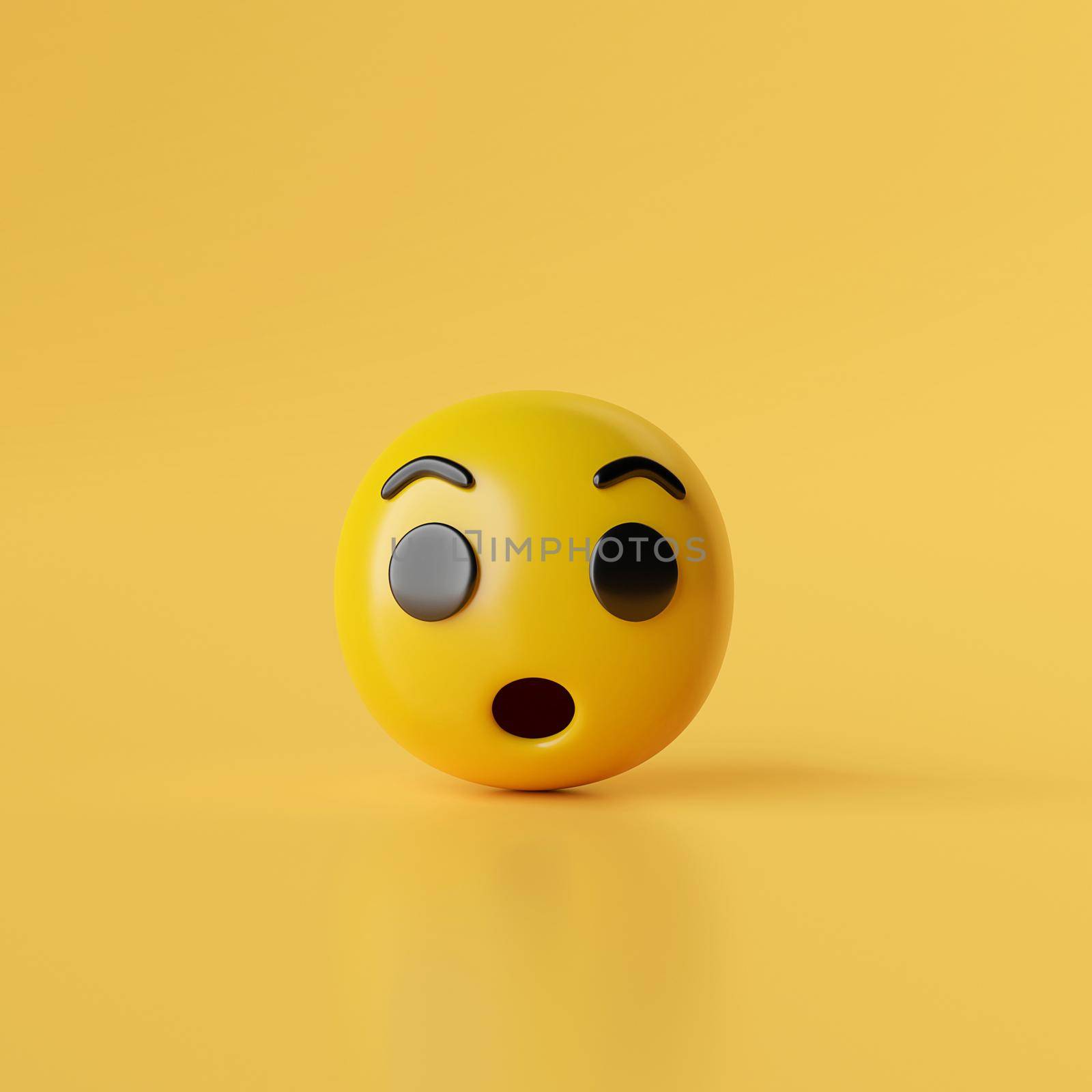 Wow emoji icons on yellow background, 3d illustration