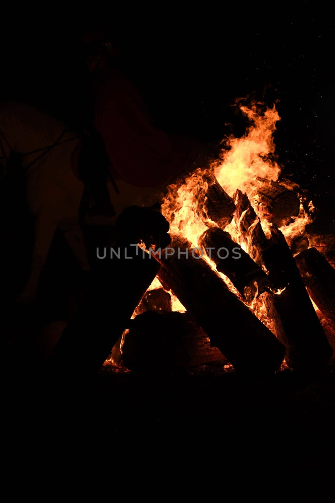 Large blazing bonfire at St. Martin's in Huenxe, Germany