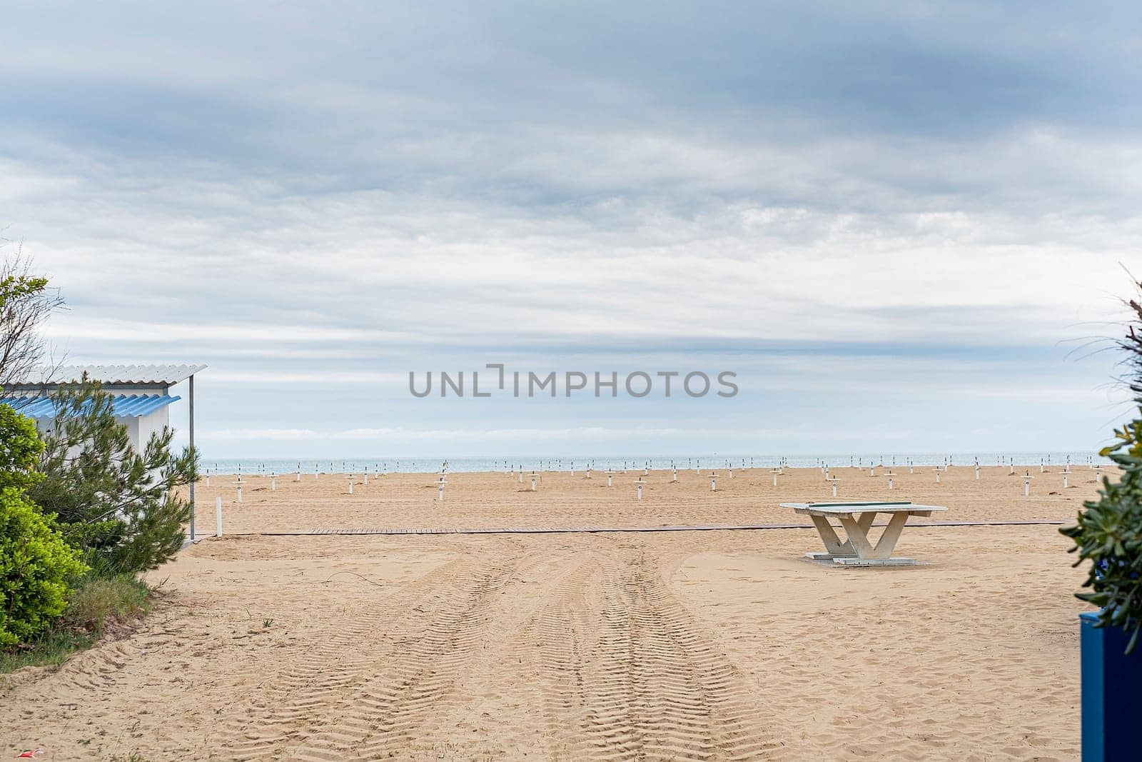 Deserted beach ready for summer vacation. European travel. Italy.