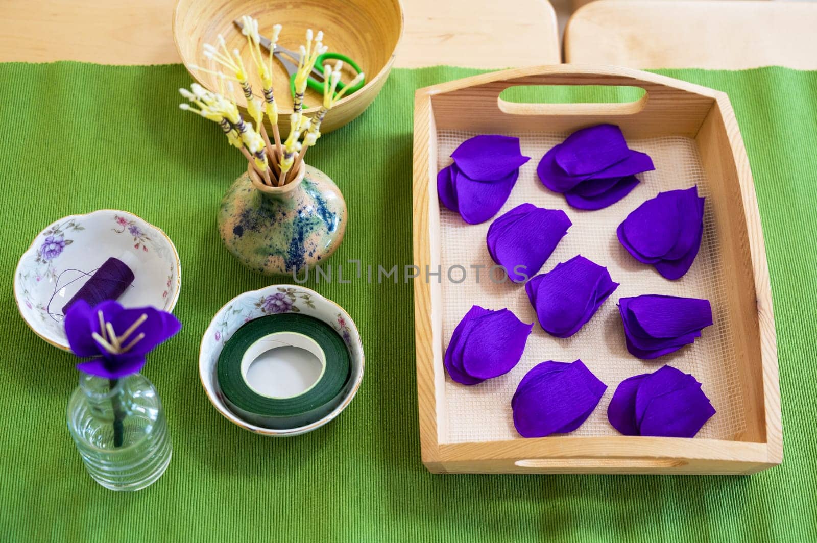 Classroom of Montessori kindergarten. The colorful Montessori material. Concept of children learning toy