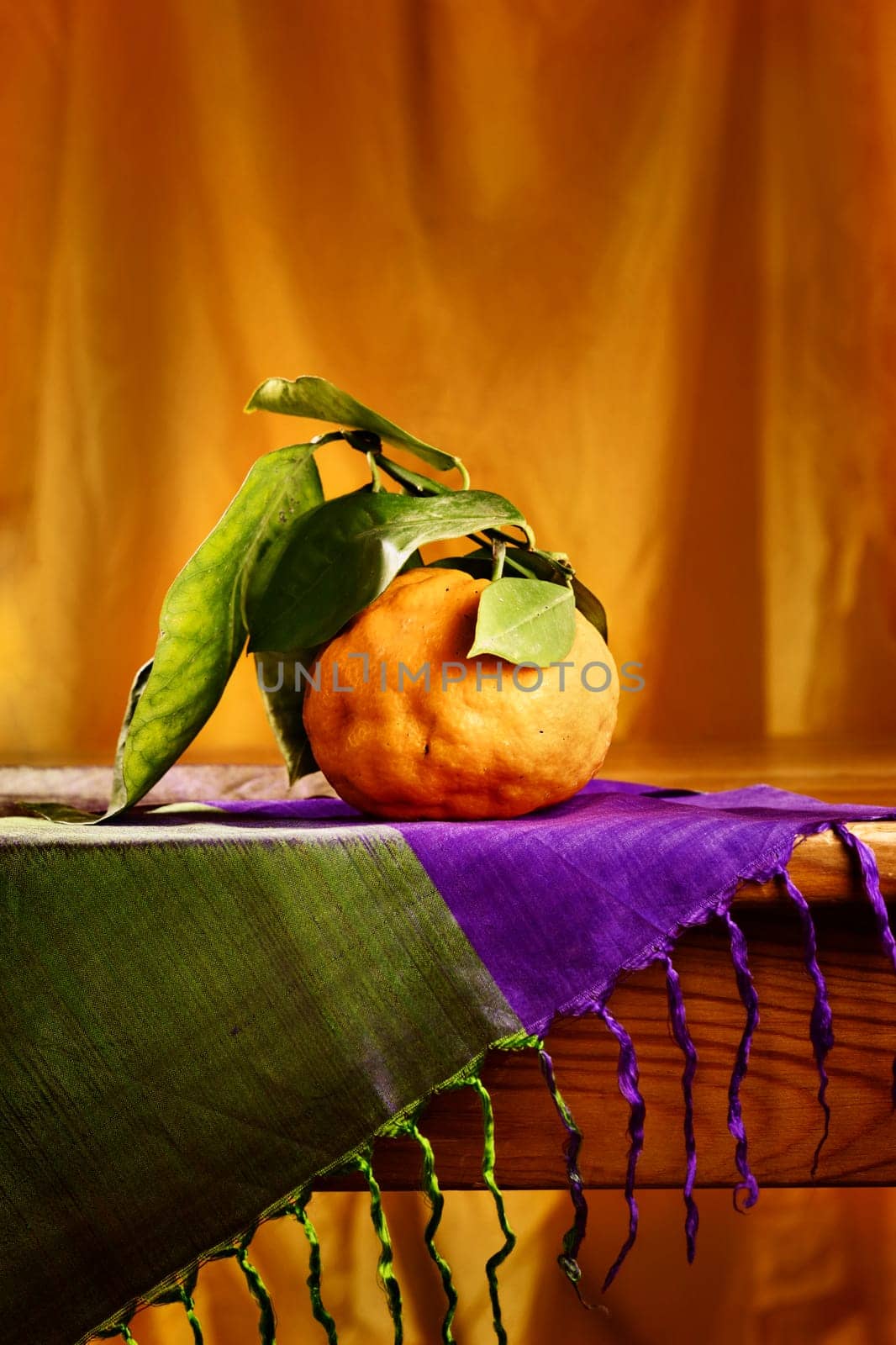 One orange on wooden table  , healthy eating