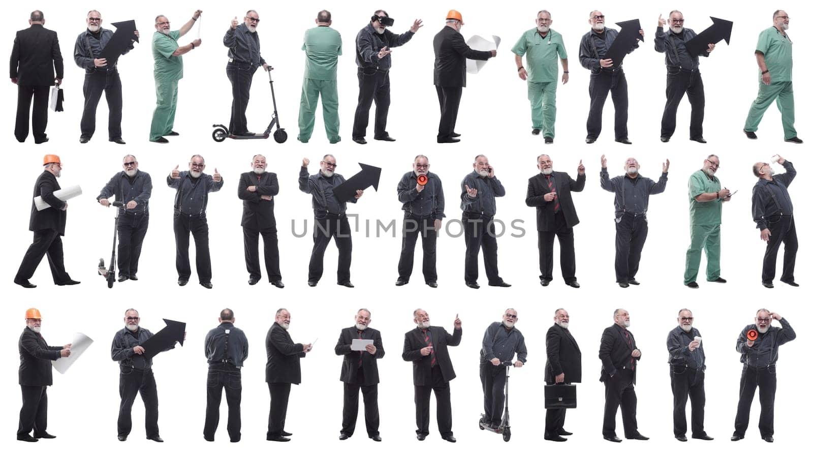 set of images of a man in full growth. displays many concepts