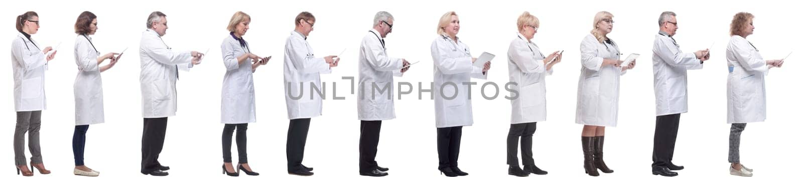 group of doctors with clipboard isolated on white background