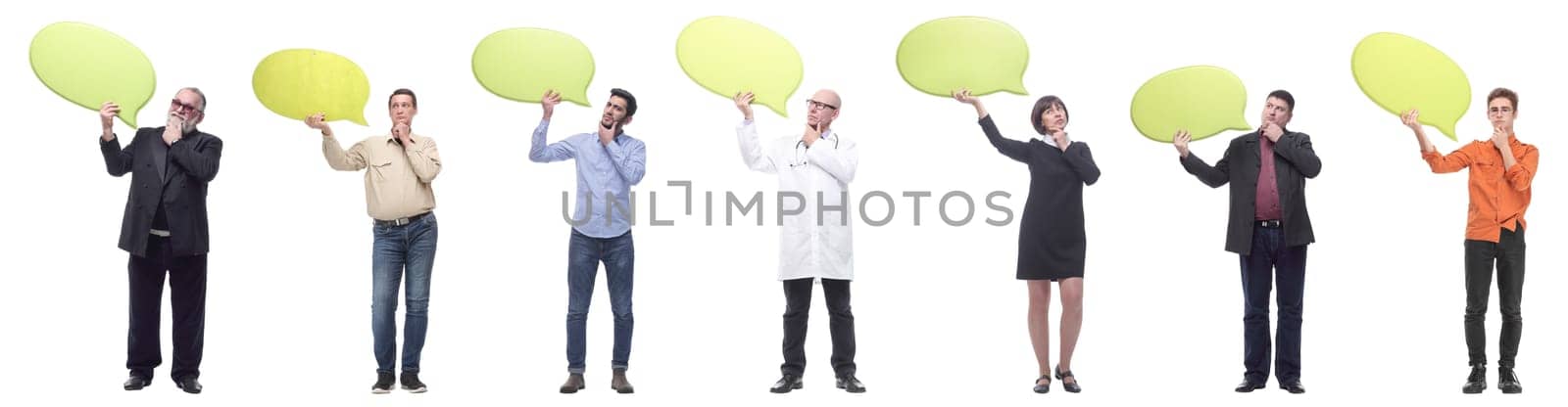 group of successful business people with comments isolated on white background