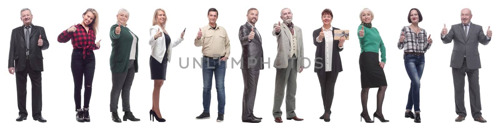 group of business people holding thumb up isolated on white background