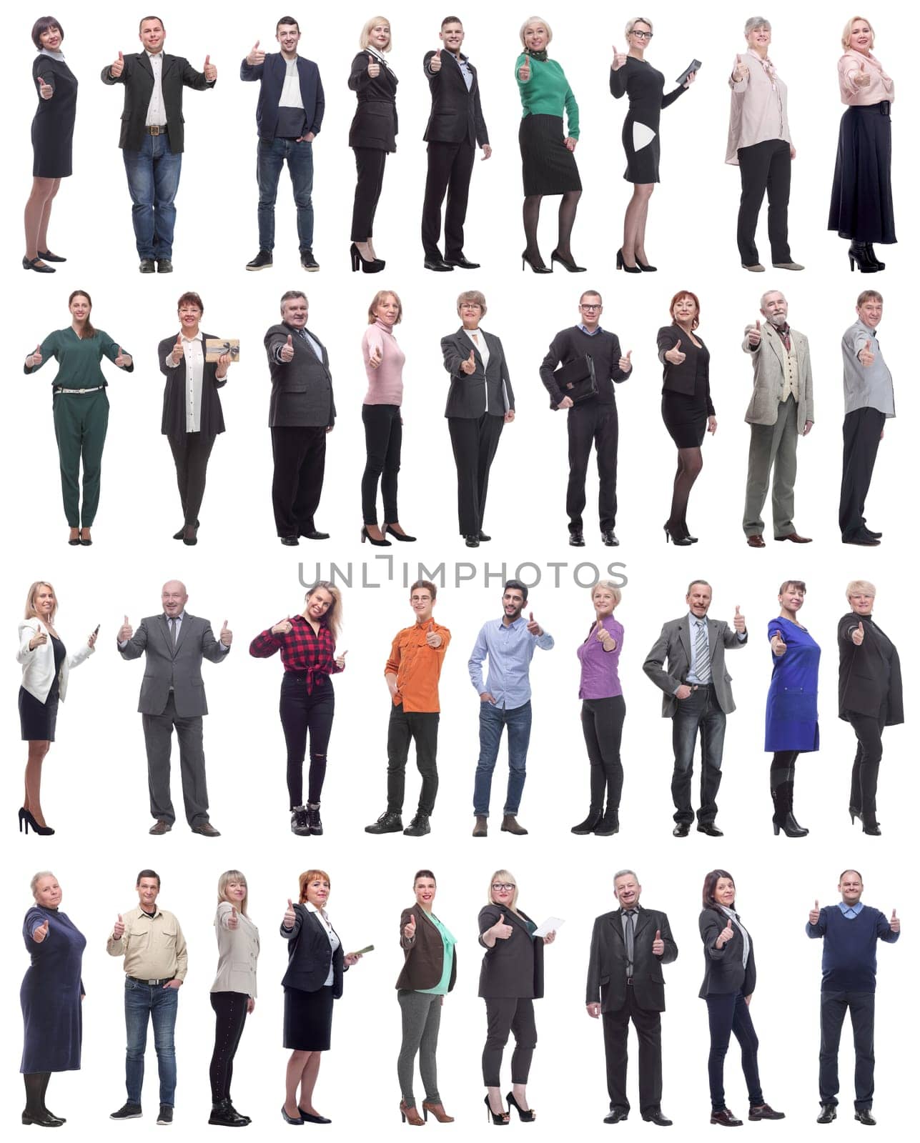 group of business people holding thumb up isolated on white background