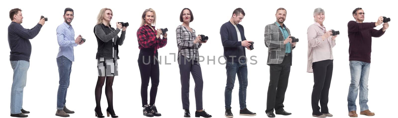 collage of group of photographers in profile isolated by asdf