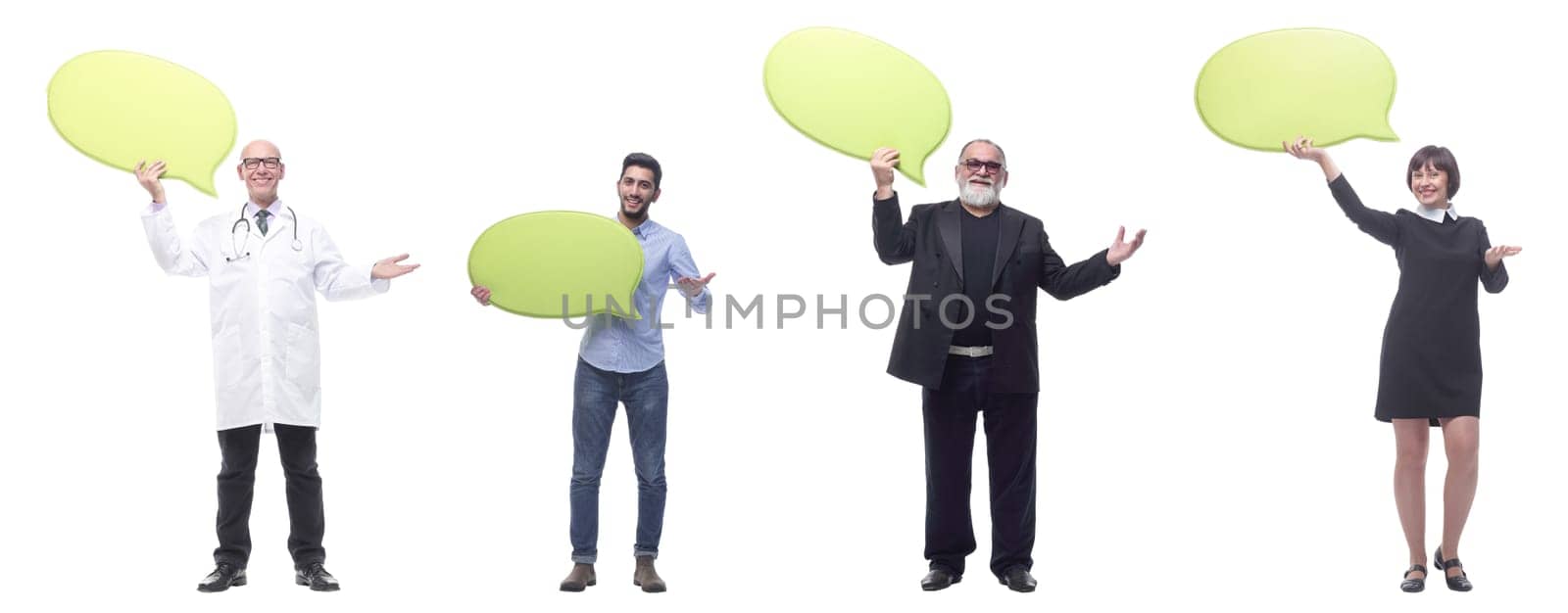 group of successful business people with comments isolated on white background