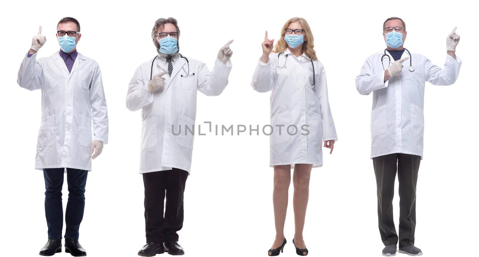 group of doctors in mask isolated on white background