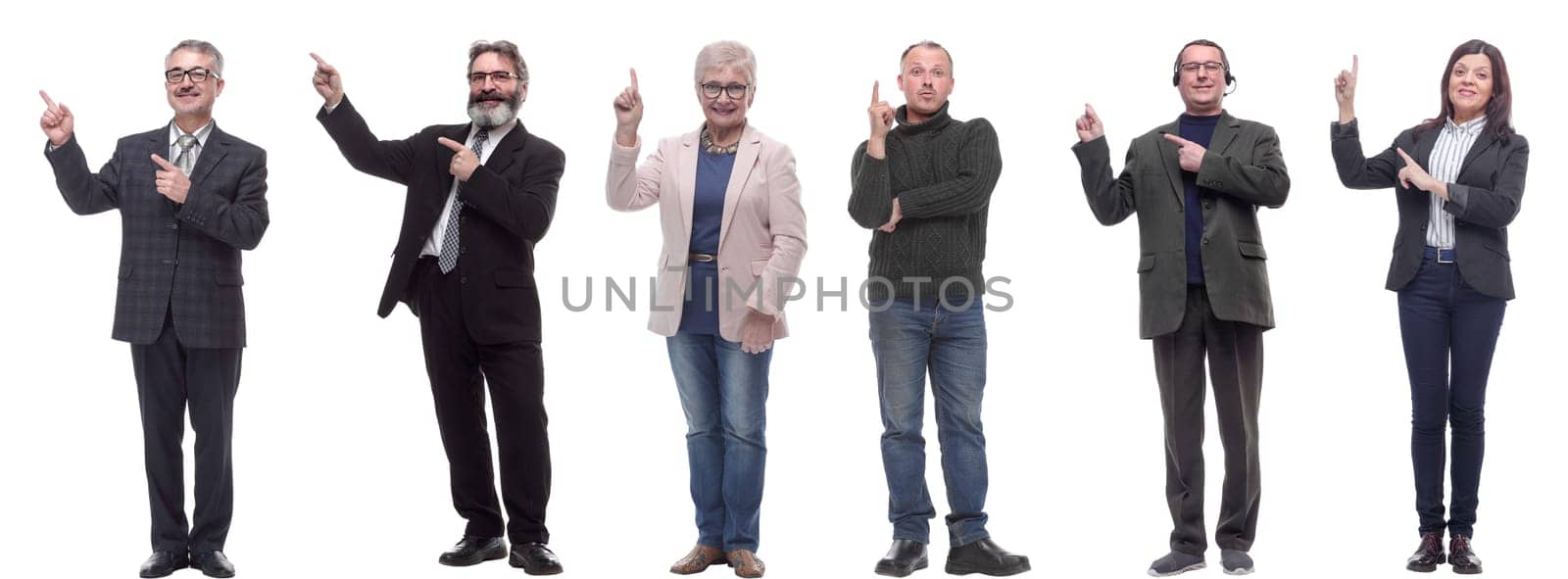group of businessmen showing thumbs up isolated on white background