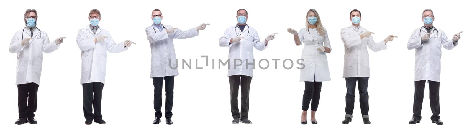 group of doctors in mask isolated on white background