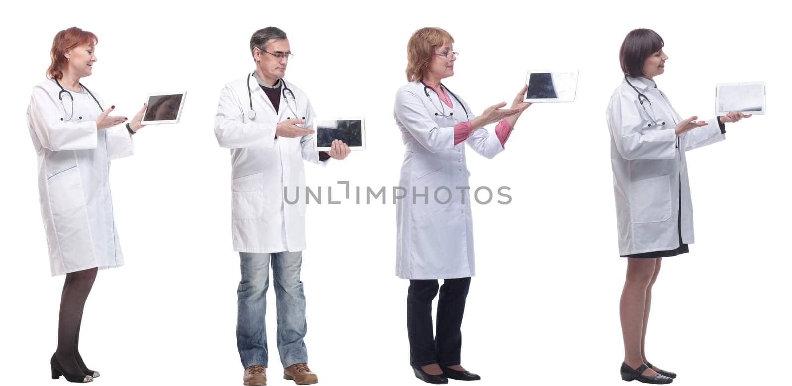 group of doctors with clipboard isolated on white by asdf