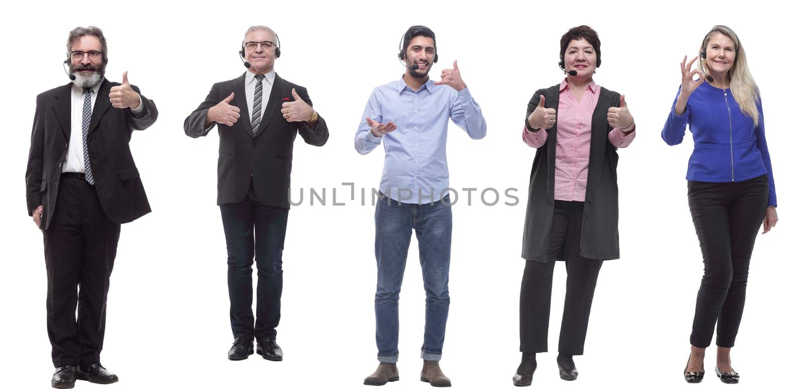 group of people with microphone isolated on white background