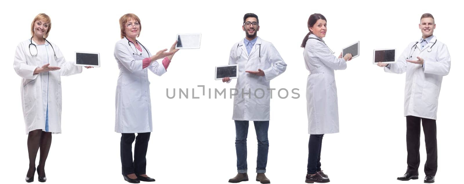 group of doctors with clipboard isolated on white background