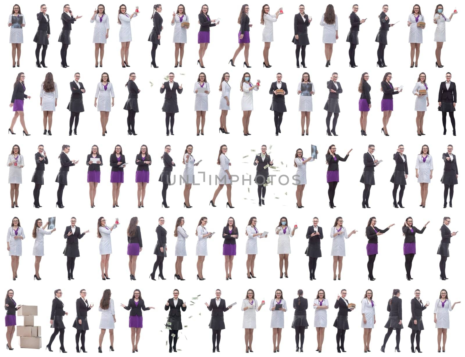 set of images of a woman in full growth. displays many concepts
