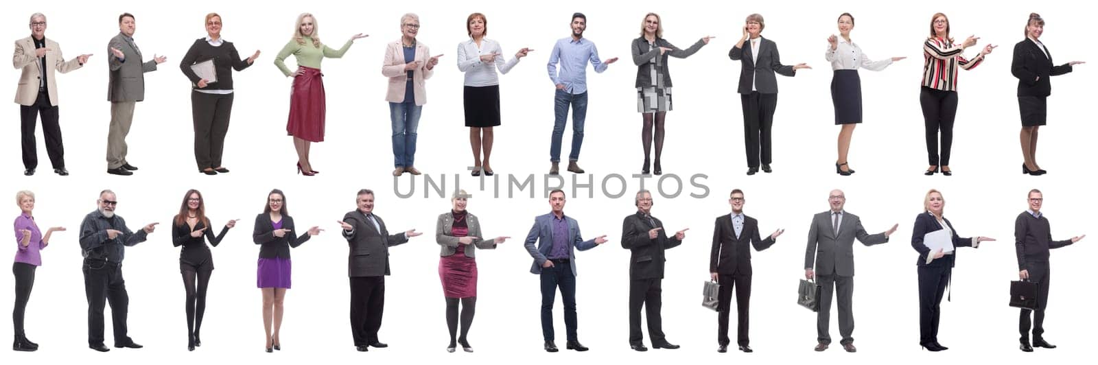 group of business people showing thumbs up isolated on white background