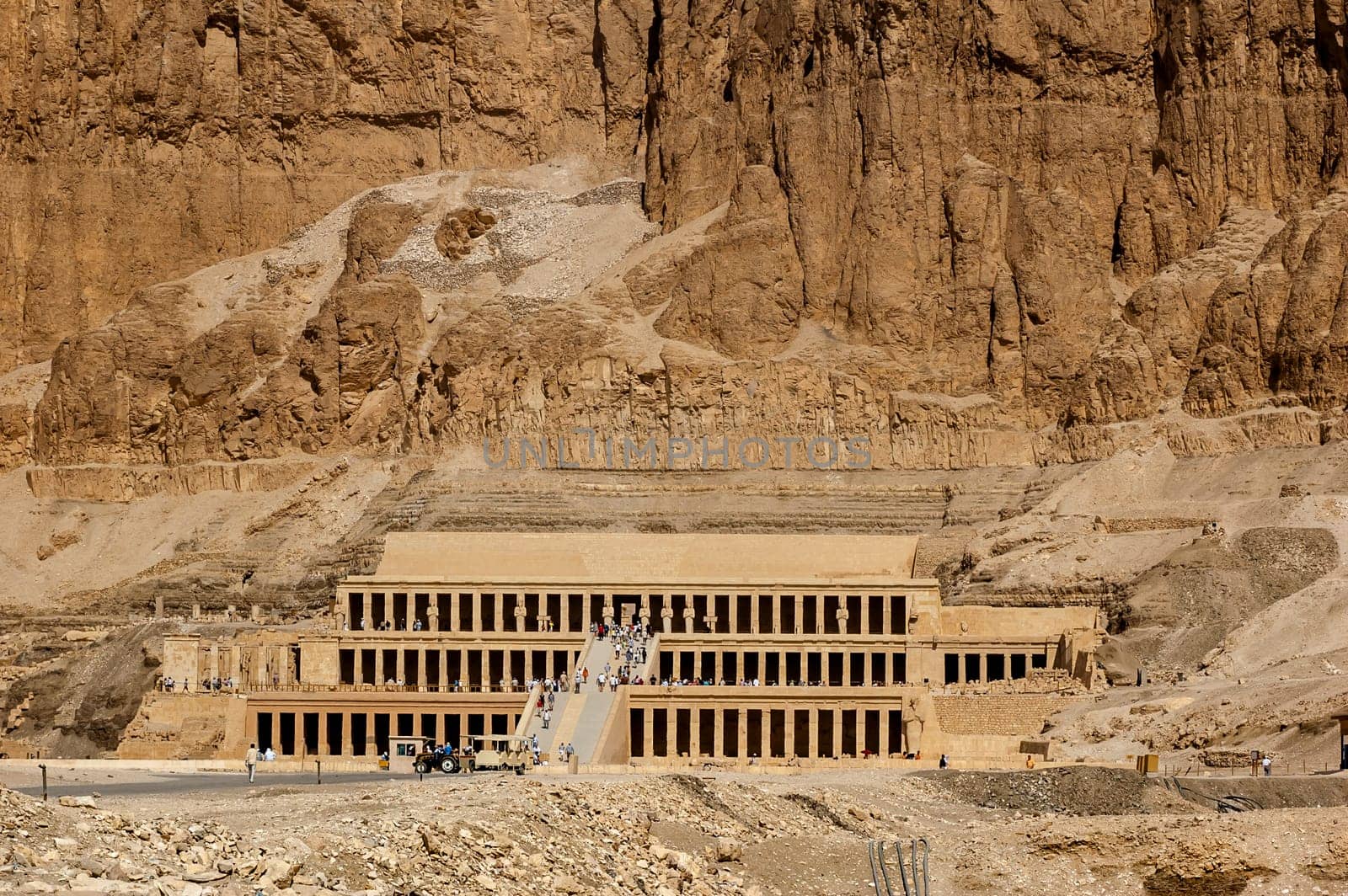 Luxor, Egypt - April 16 2008: Tourists visiting the temple of Hatshepsut, Luxor, Egypt
