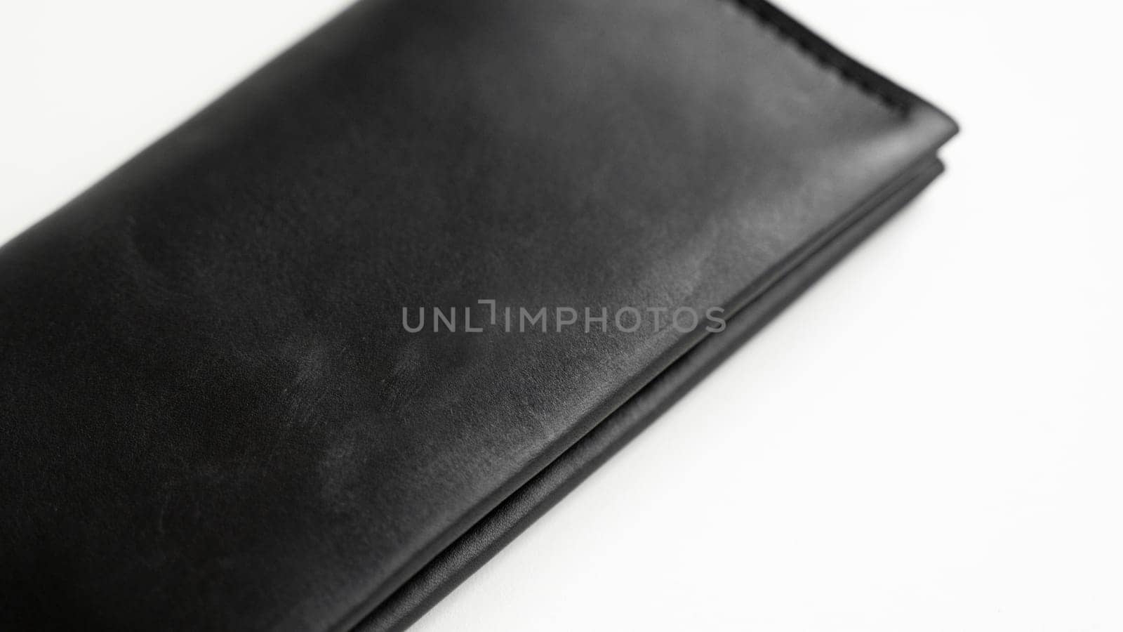 Men's black empty leather wallet with a zip and lots of pocket. Leather accessories. by vovsht