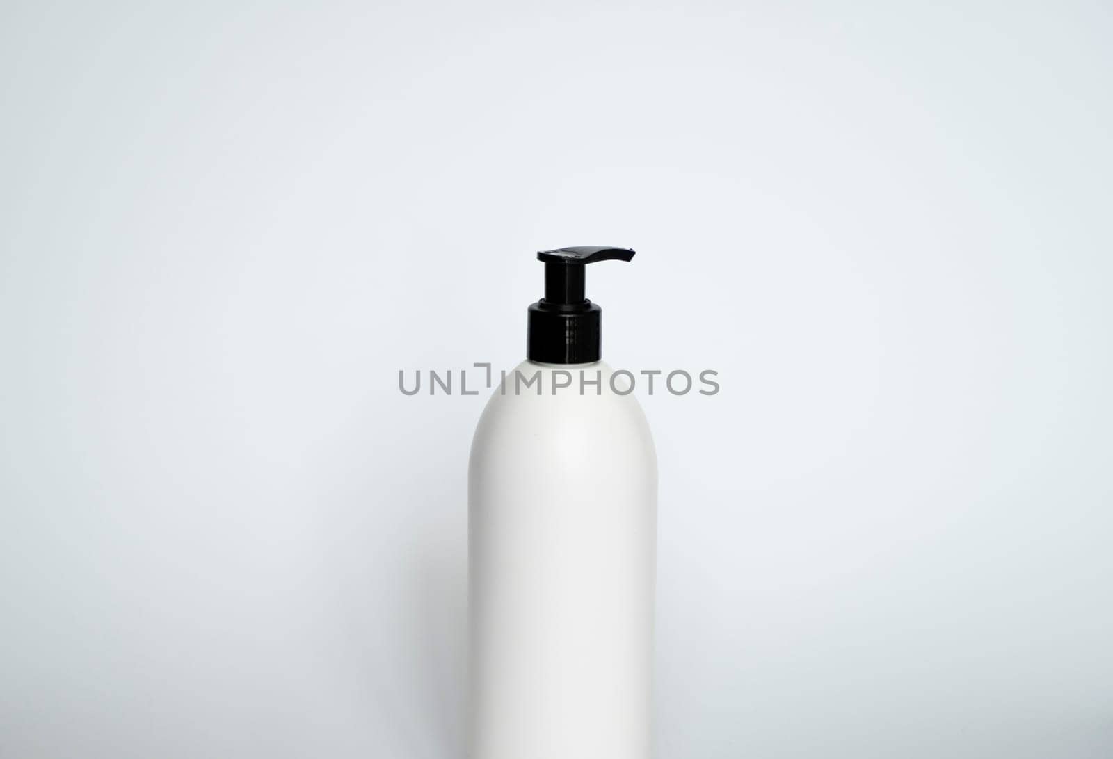 Liquid container for gel, lotion, cream, shampoo, bath foam. Cosmetic plastic bottle with black dispenser pump. by vovsht