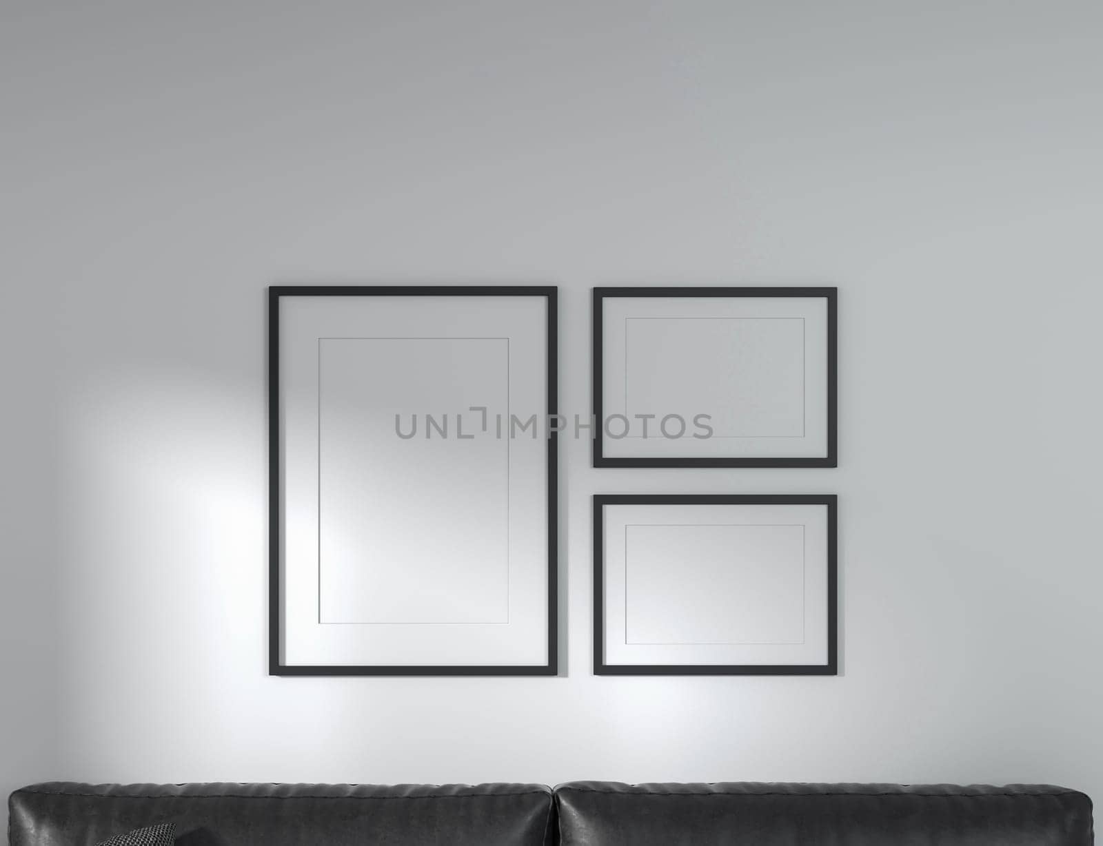 Mock up poster frame in modern interior background, living room. 3D rendering.