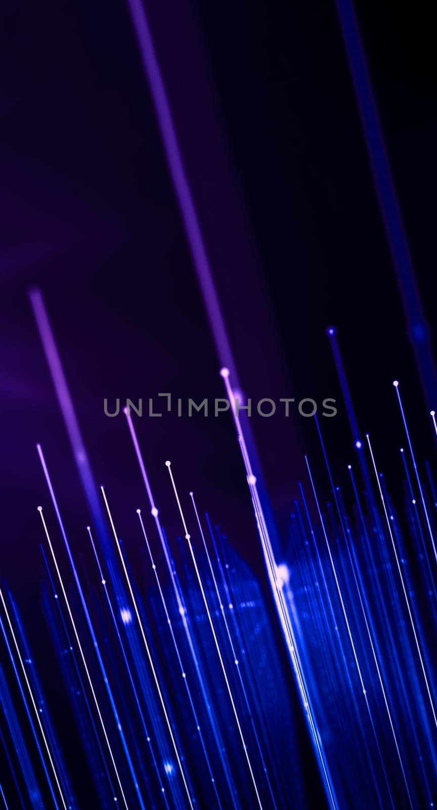 LED lights connected by dots, fast concept data communication connection by fibers. Metaverse connection uploading information. Vertical Size.