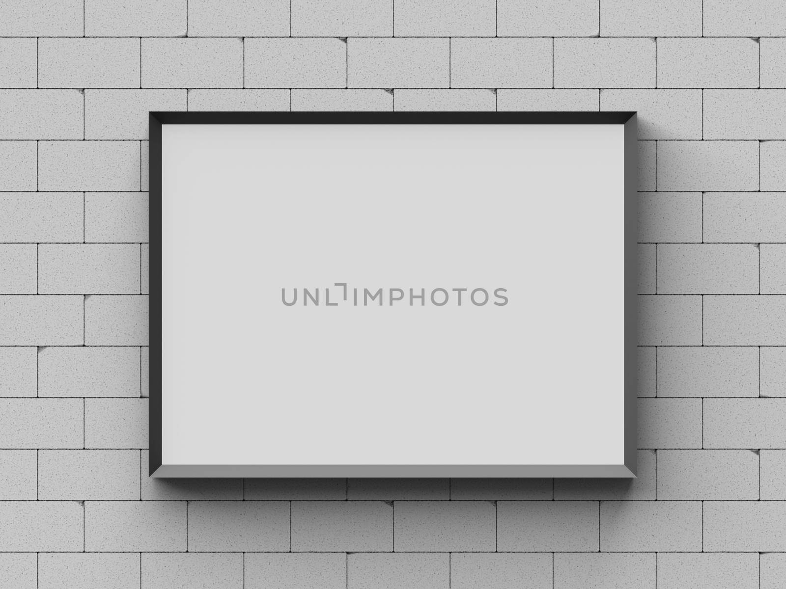 Blank photo frame mockup on a concrete wall for advertisement, 3d illustration by nutzchotwarut