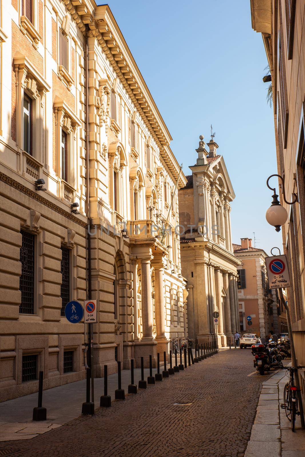 View of typical street in Novara, Italy