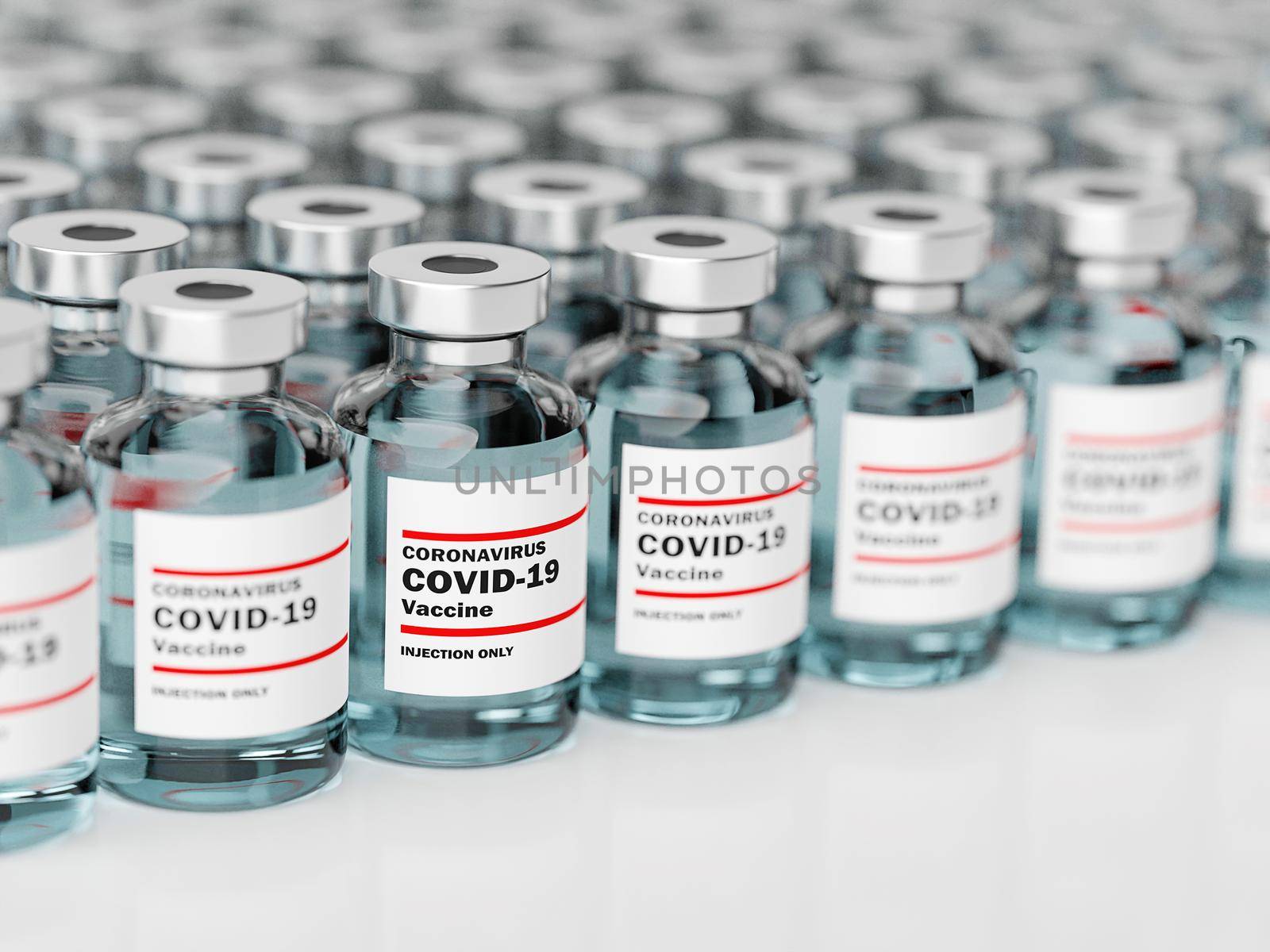 Medical concept, Stack of Bottle vial of 2019-ncov Covid-19 Corona Virus, 3d illustration by nutzchotwarut