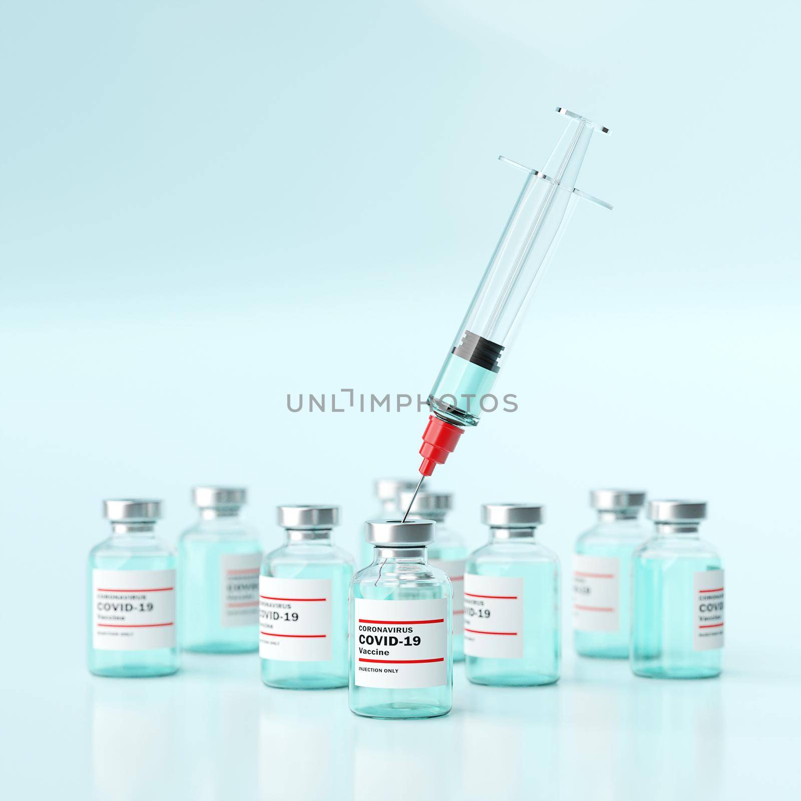 Medical concept, A syringe  and Bottle vial of 2019-ncov Covid-19 Corona Virus, 3d illustration