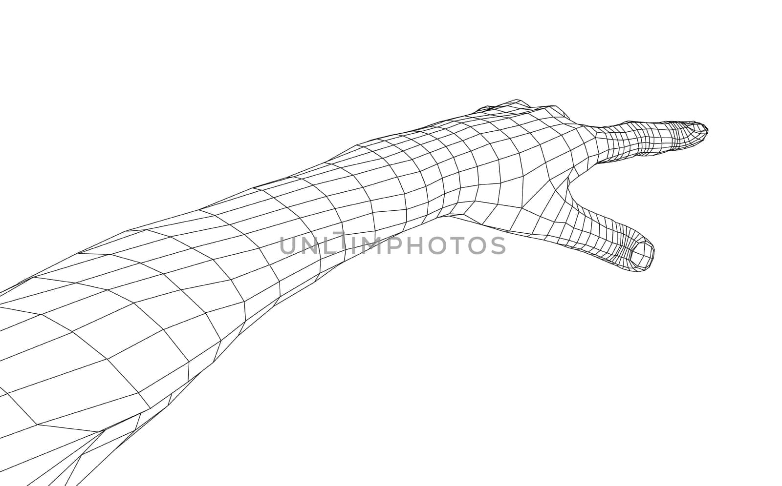 Human hand point with finger. 3d illustration. Wire-frame style