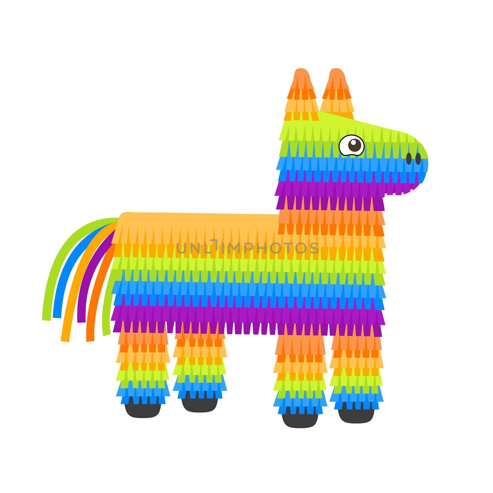 Colorful pinata donkey with sweets for birthday party. Vector illustration in flat style by Ablohina