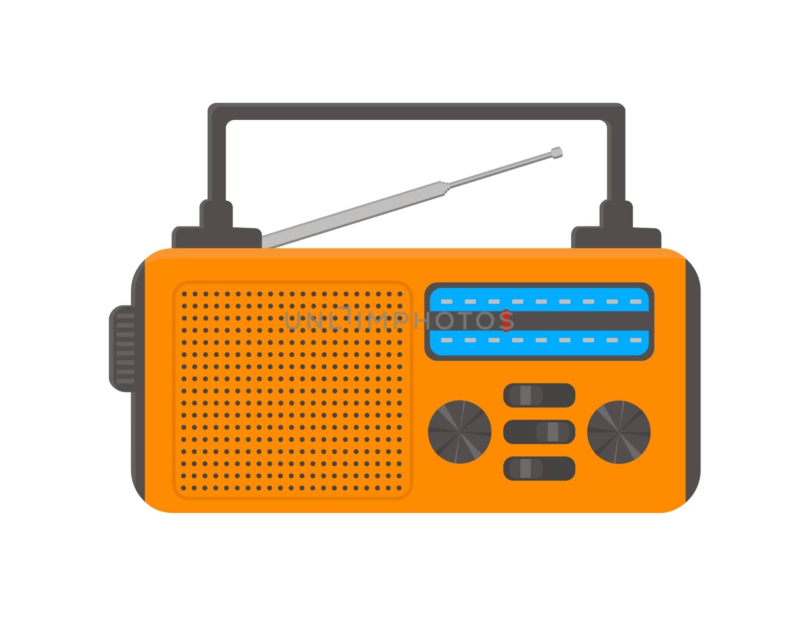 Portable emergency radio with flashlight for camping, survival, tourism, hiking. Vector flat illustration by Ablohina