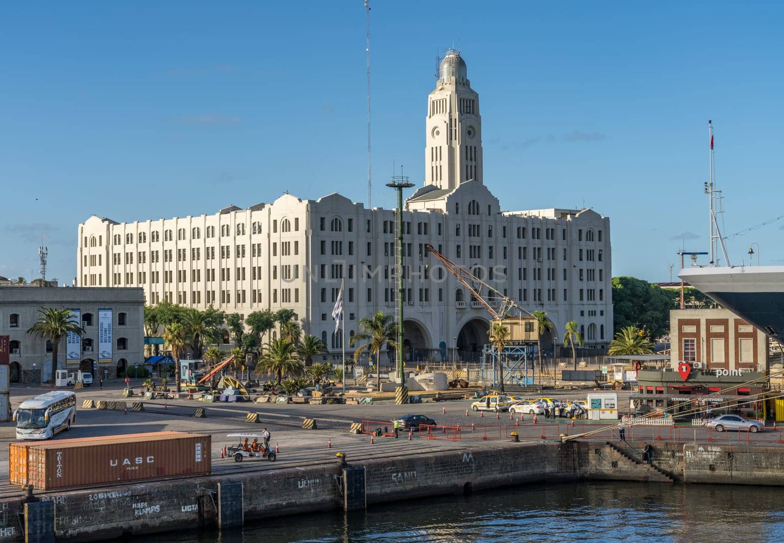 Montevideo, Uruguay - 5 February 2023: National Customs Adminstration building in cruise ship terminal