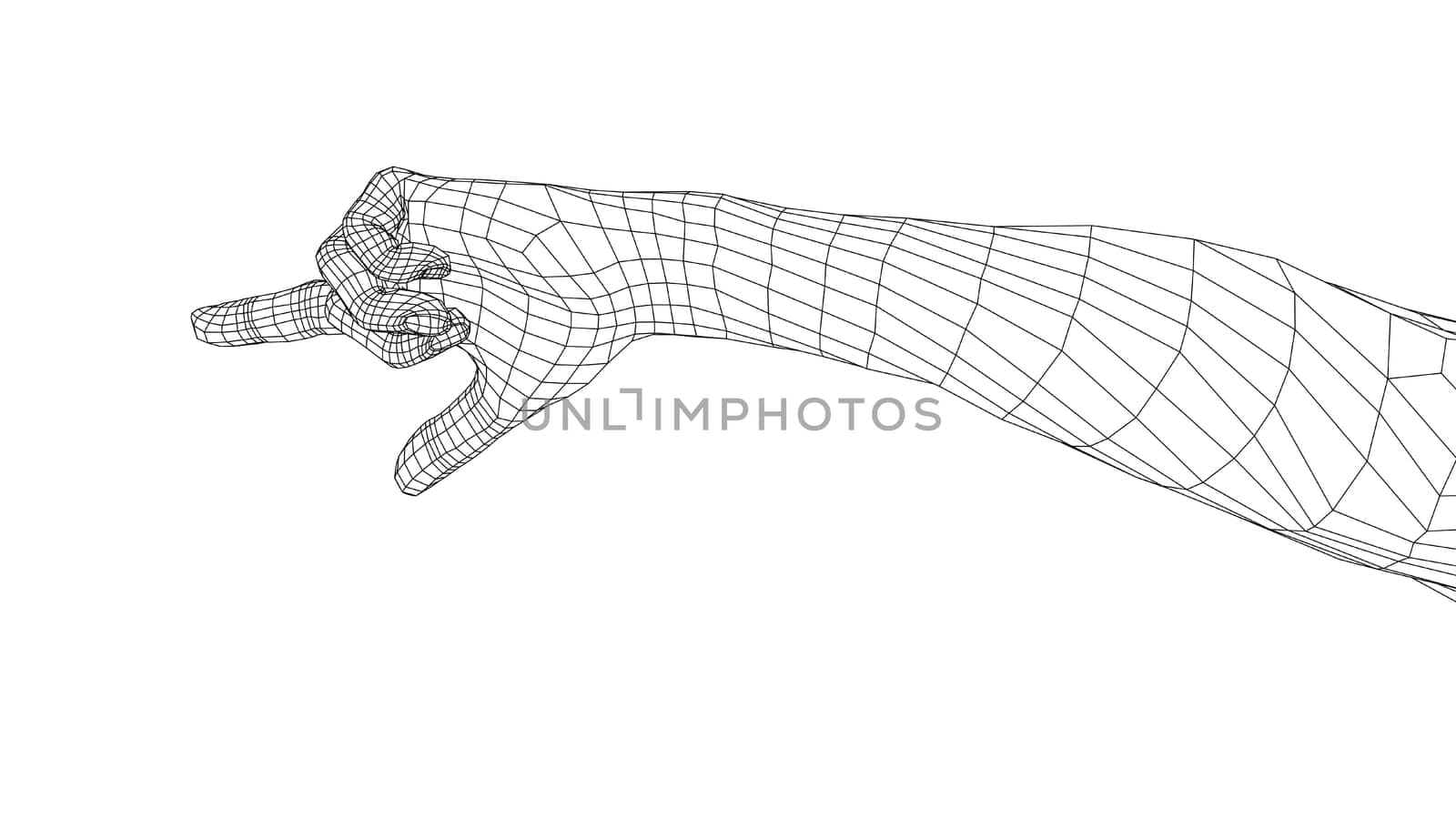 Human hand point with finger. 3d illustration. Wire-frame style
