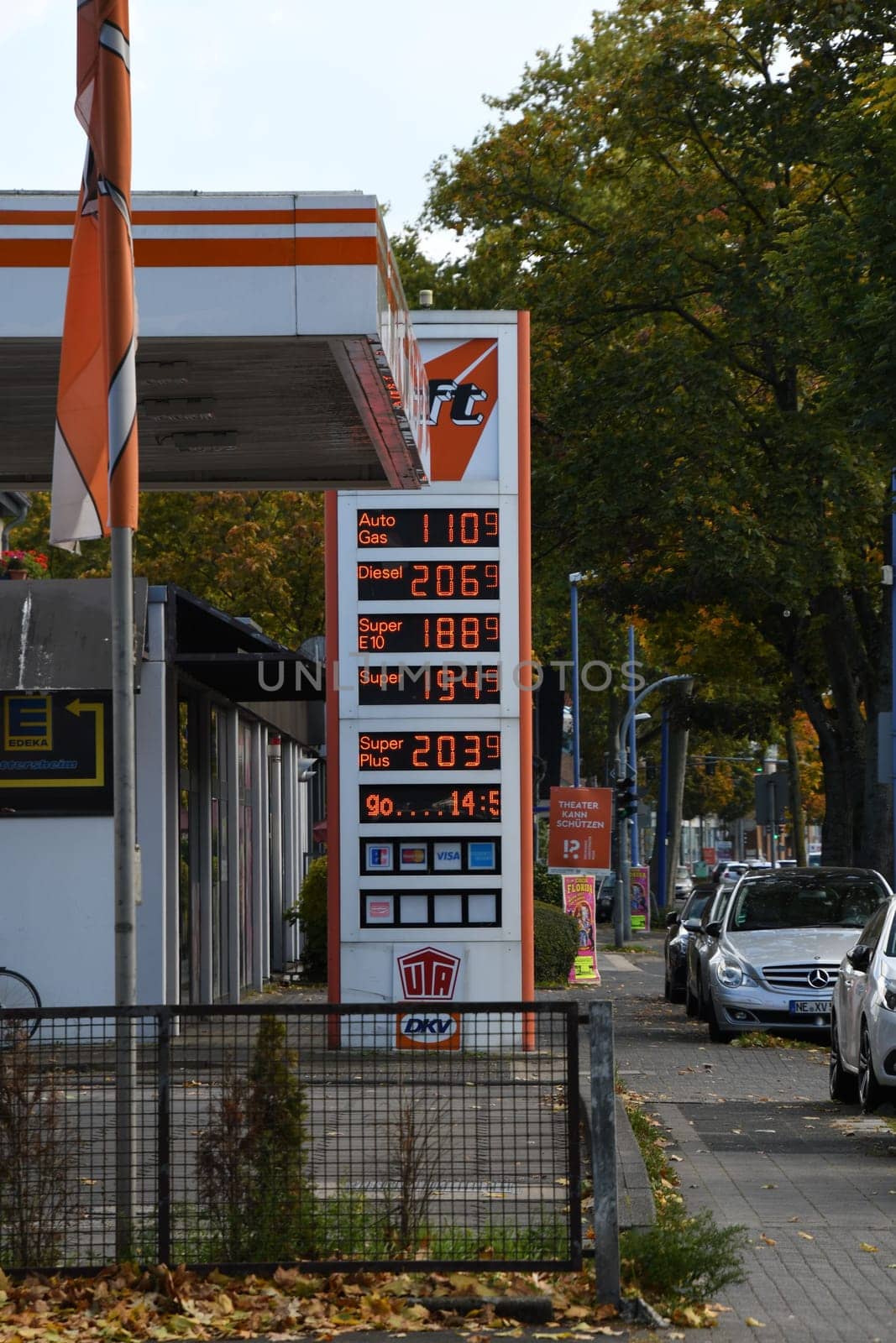 Gas station price display with record prices in Germany, 2022