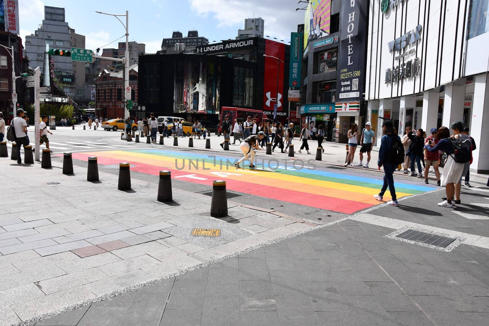 LGBT rainbow crosswalk in Ximending, Taipei, Taiwan