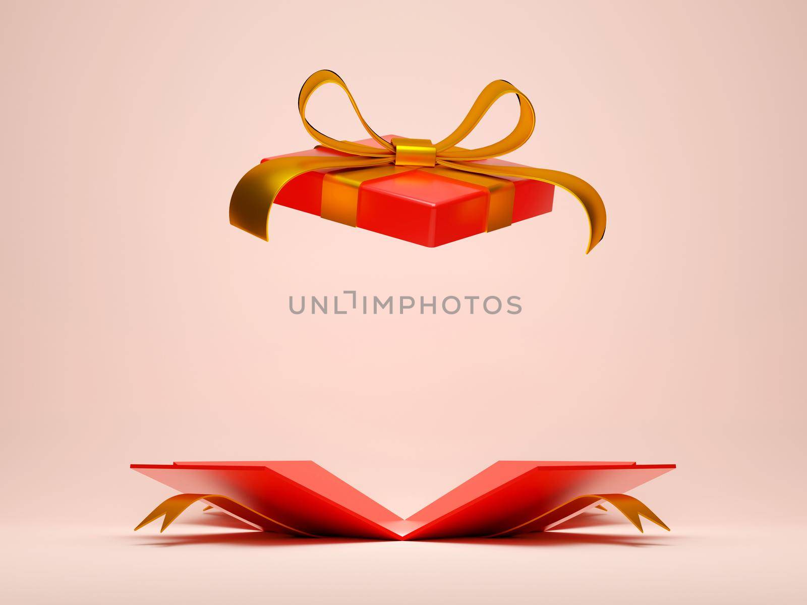 Opened Christmas gift box for product advertisement, 3d illustration