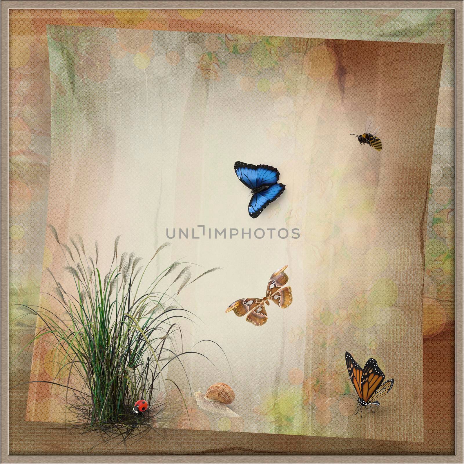 Abstract image: butterflies and flowers. 3D rendering. by georgina198