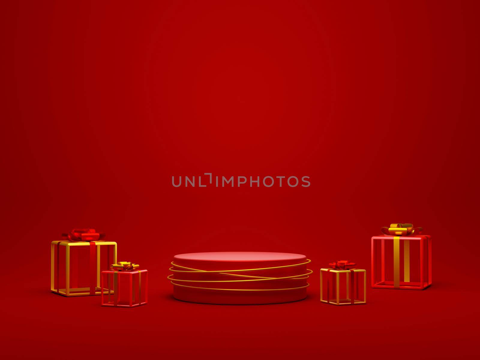 Christmas theme of geometric podium with gift box, 3d illustration
