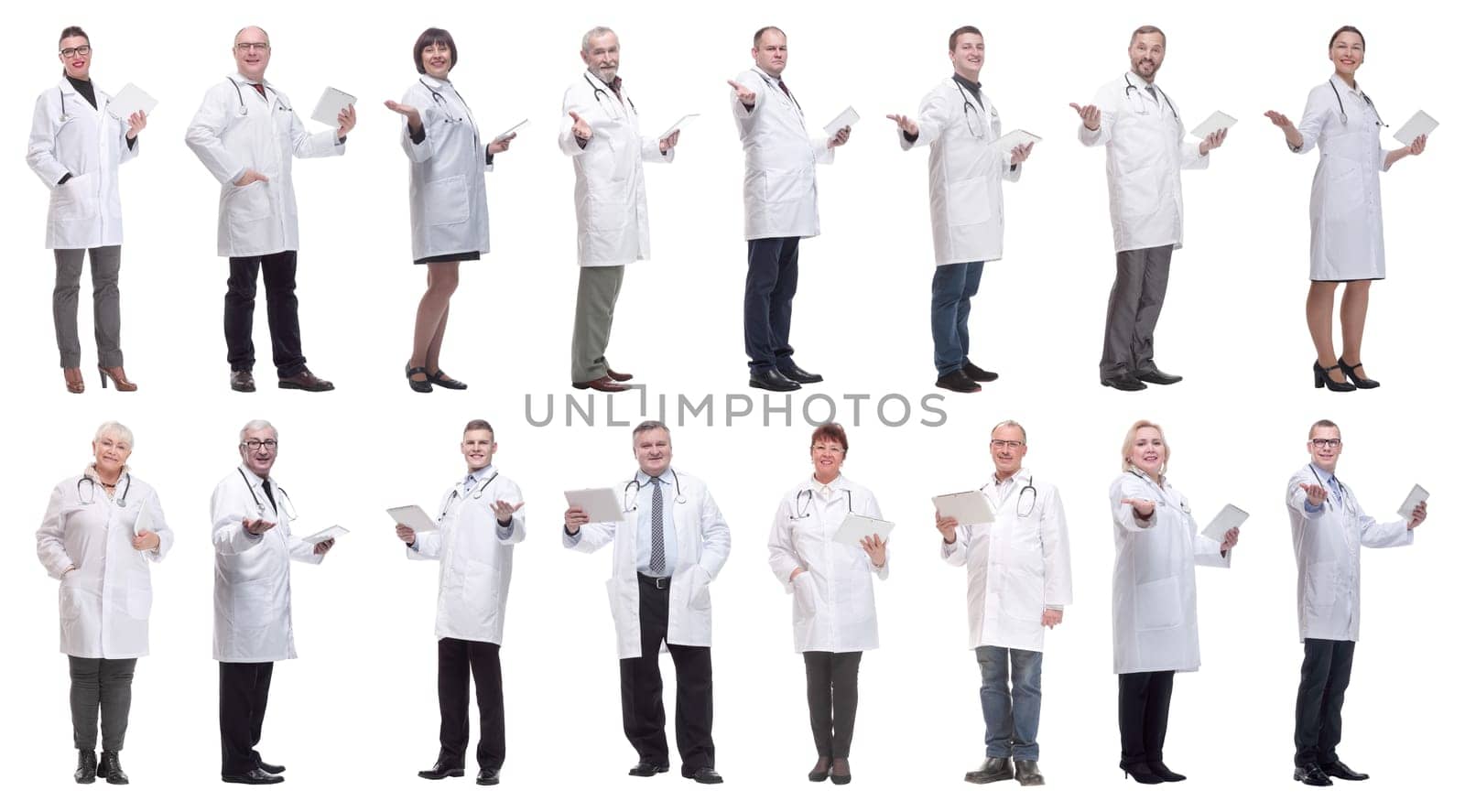 group of doctors with clipboard isolated on white background