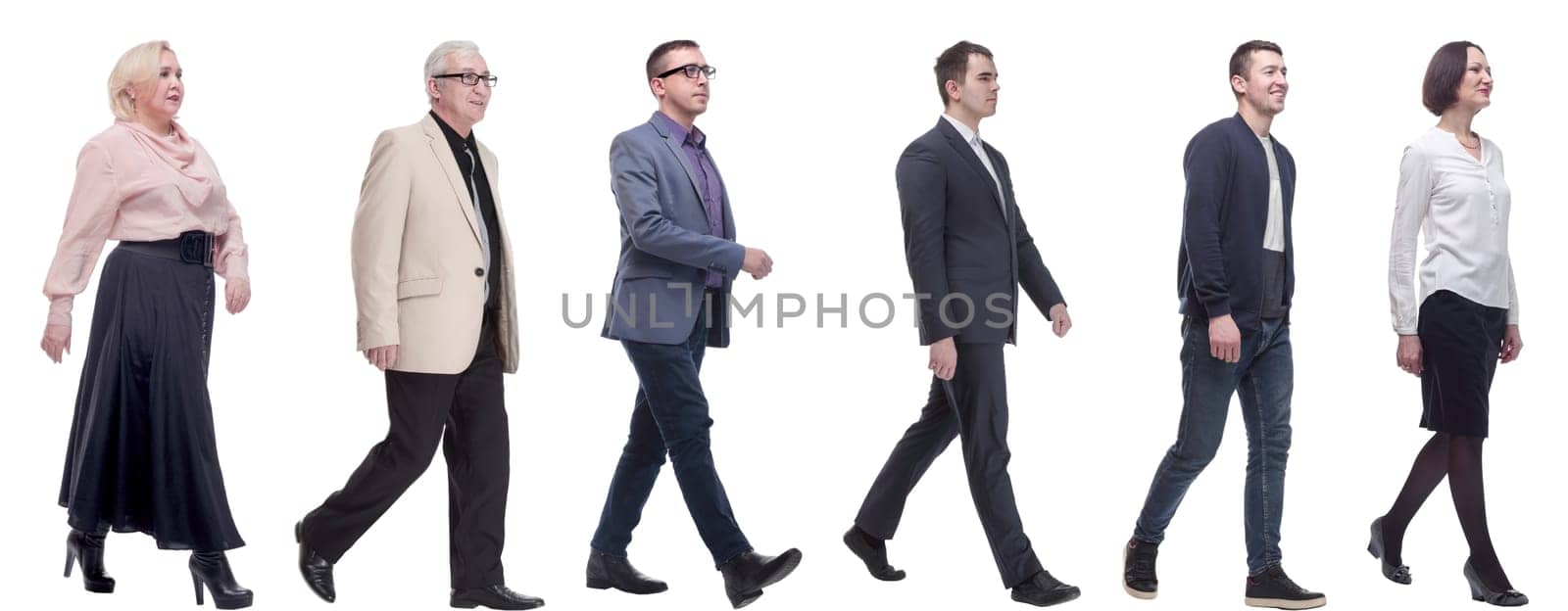 group of successful business people in motion isolated on white background