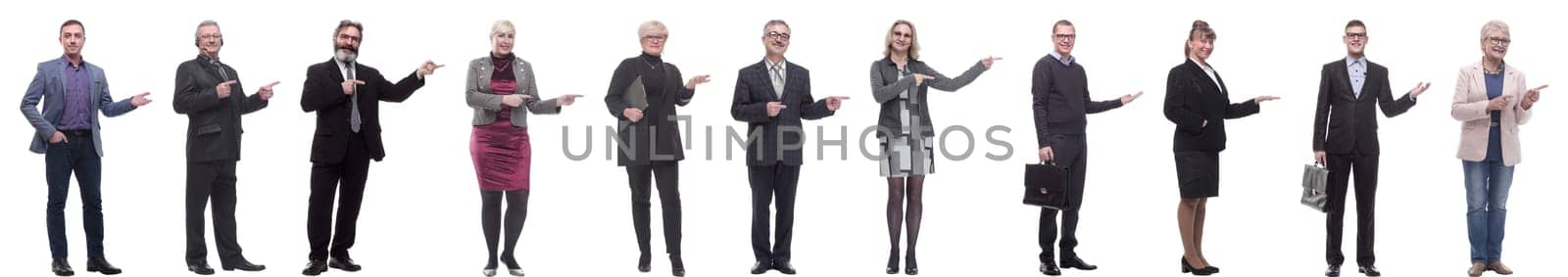 group of business people showing thumbs up isolated on white background
